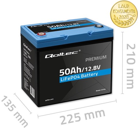 Qoltec Akumulator LiFePO4 Litowo-Żelazowo-Fosforanowy | 12.8V | 50Ah | 640Wh| BMS