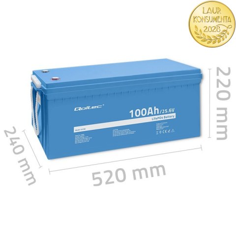 Qoltec Akumulator LiFePO4 Litowo-Żelazowo-Fosforanowy | 25.6V | 100Ah | 2560Wh | BMS