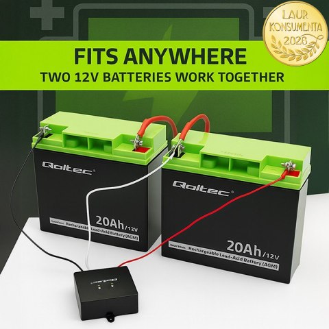 Qoltec Balanser napięcia 24V do akumulatorów 2 x 12V | 5A | LiFePO4 AGM GEL