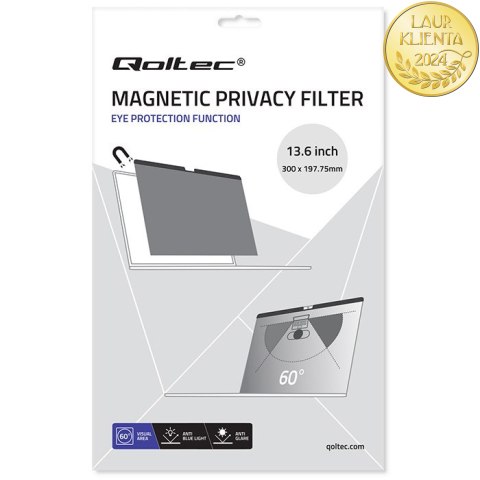 Qoltec Filtr prywatyzujący RODO do MacBook Air 13.6" | Magnetyczny | Ochrona wzroku