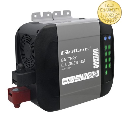 Qoltec Inteligentna ładowarka Monolith do akumulatorów LiFePO4 AGM GEL SLA | 10A | 12V
