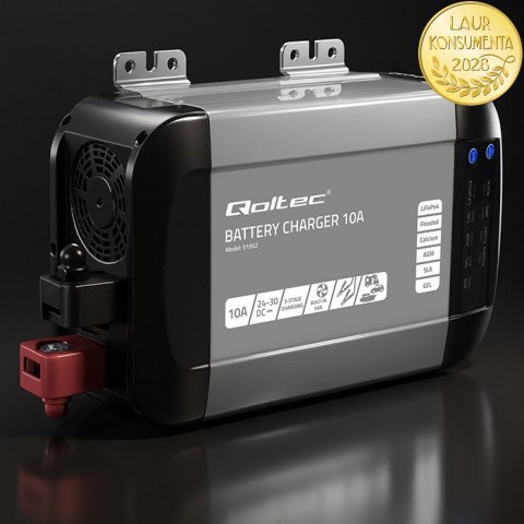 Qoltec Inteligentna ładowarka Monolith do akumulatorów LiFePO4 AGM GEL SLA | 10A | 24V