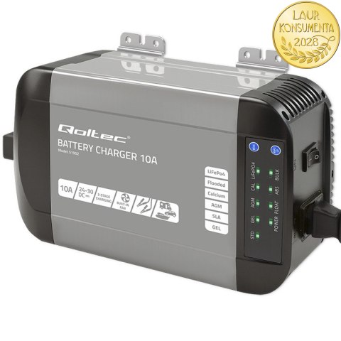 Qoltec Inteligentna ładowarka Monolith do akumulatorów LiFePO4 AGM GEL SLA | 10A | 24V