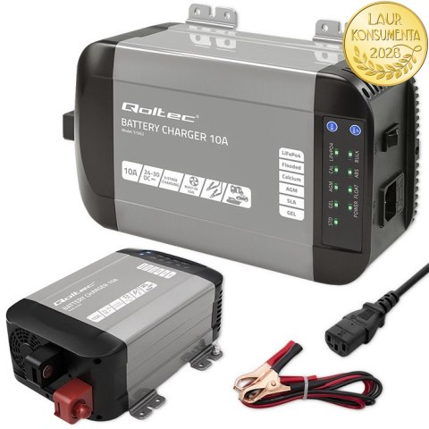 Qoltec Inteligentna ładowarka Monolith do akumulatorów LiFePO4 AGM GEL SLA | 10A | 24V