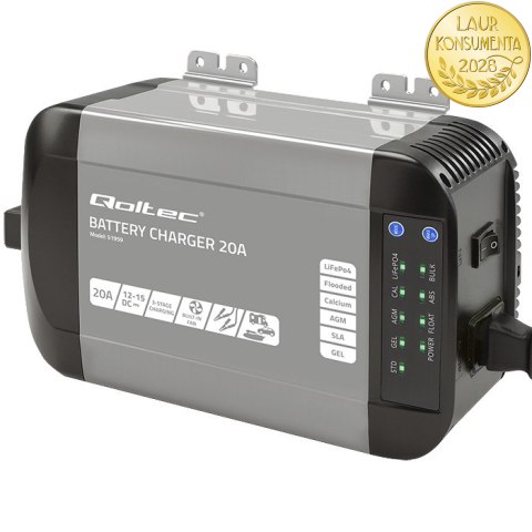 Qoltec Inteligentna ładowarka Monolith do akumulatorów LiFePO4 AGM GEL SLA | 20A | 12V