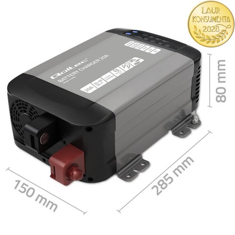 Qoltec Inteligentna ładowarka Monolith do akumulatorów LiFePO4 AGM GEL SLA | 20A | 24V