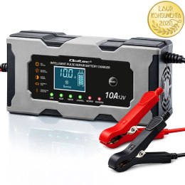 Qoltec Inteligentna mikroprocesorowa ładowarka 12V 10A | Prostownik z funkcją naprawy do akumulatora AGM GEL LiFePO4 | LCD