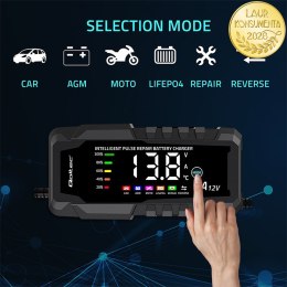 Qoltec Inteligentna mikroprocesorowa ładowarka 12V 6A | Prostownik z funkcją naprawy do akumulatora AGM GEL LiFePO4 | LCD