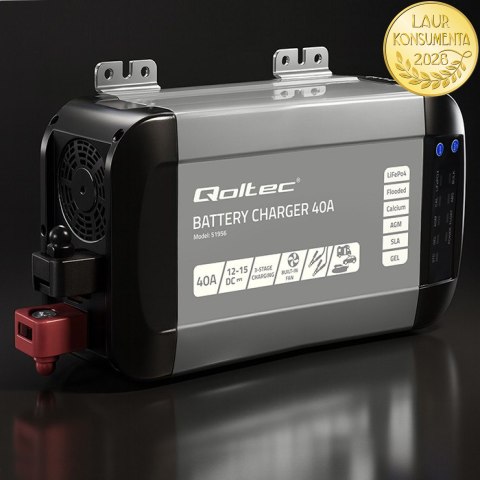 Qoltec Inteligentna profesjonalna ładowarka Monolith do akumulatorów LiFePO4 AGM GEL SLA | 40A | 12V