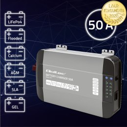 Qoltec Inteligentna profesjonalna ładowarka Monolith do akumulatorów LiFePO4 AGM GEL SLA | 50A | 12V