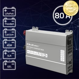 Qoltec Inteligentna profesjonalna ładowarka Monolith do akumulatorów LiFePO4 AGM GEL SLA | 80A | 12V | Szybkie ładowanie