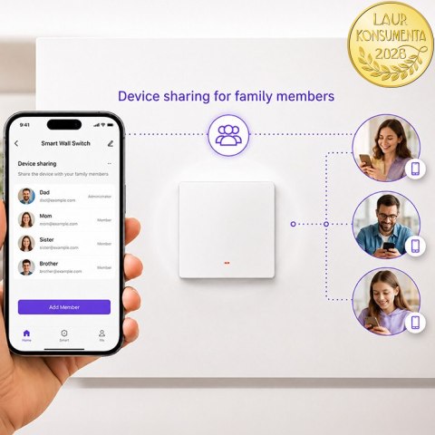 Qoltec Inteligentny 1-kanałowy włącznik wyłacznik światła | Wi-Fi | Timer | Tuya | Smart life | Biały
