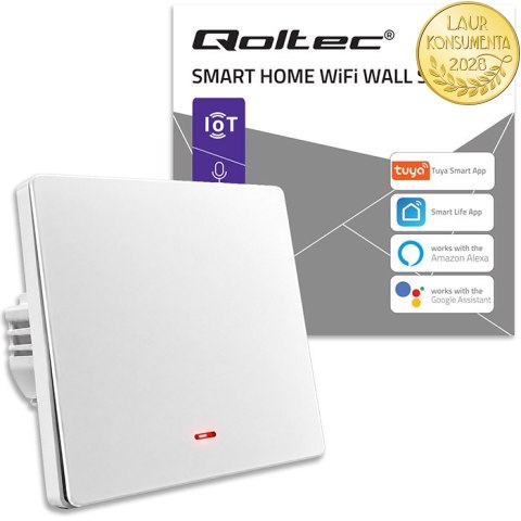 Qoltec Inteligentny 1-kanałowy włącznik wyłacznik światła | Wi-Fi | Timer | Tuya | Smart life | Biały