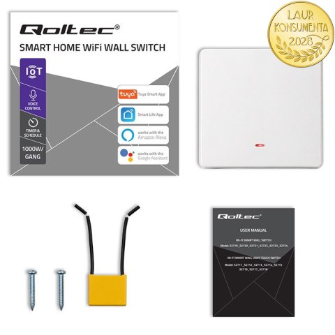 Qoltec Inteligentny 1-kanałowy włącznik wyłacznik światła | Wi-Fi | Timer | Tuya | Smart life | Biały