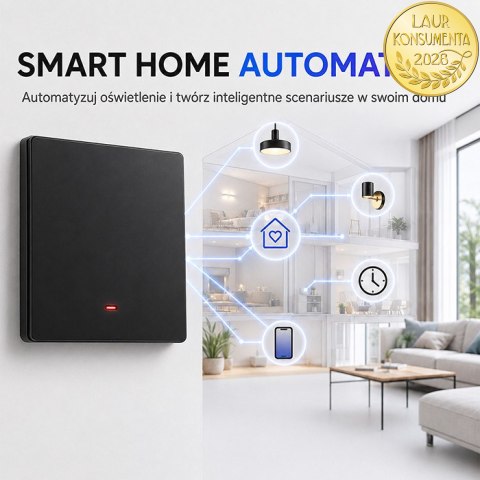 Qoltec Inteligentny 1-kanałowy włącznik wyłącznik światła | Wi-Fi | Timer | Tuya | Smart life | Czarny