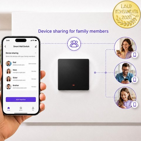 Qoltec Inteligentny 1-kanałowy włącznik wyłącznik światła | Wi-Fi | Timer | Tuya | Smart life | Czarny