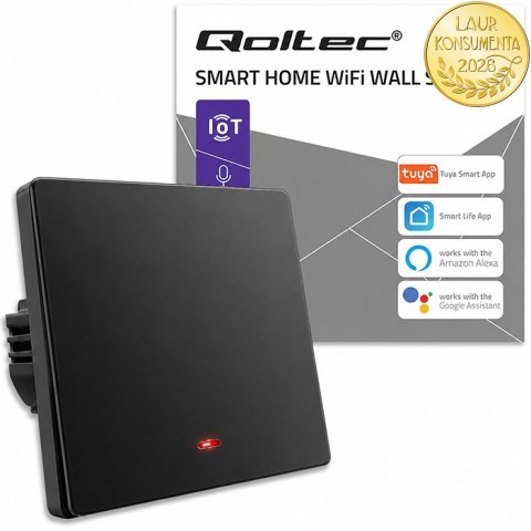 Qoltec Inteligentny 1-kanałowy włącznik wyłącznik światła | Wi-Fi | Timer | Tuya | Smart life | Czarny