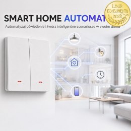 Qoltec Inteligentny 2-kanałowy włącznik wyłacznik światła | Wi-Fi |Timer| Tuya | Smart life | Biały