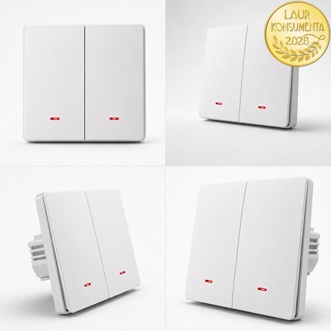 Qoltec Inteligentny 2-kanałowy włącznik wyłacznik światła | Wi-Fi |Timer| Tuya | Smart life | Biały