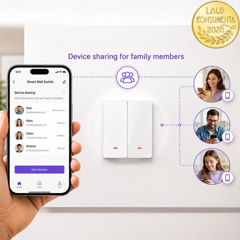 Qoltec Inteligentny 2-kanałowy włącznik wyłacznik światła | Wi-Fi |Timer| Tuya | Smart life | Biały