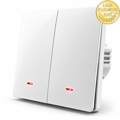 Qoltec Inteligentny 2-kanałowy włącznik wyłacznik światła | Wi-Fi |Timer| Tuya | Smart life | Biały