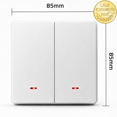 Qoltec Inteligentny 2-kanałowy włącznik wyłacznik światła | Wi-Fi |Timer| Tuya | Smart life | Biały