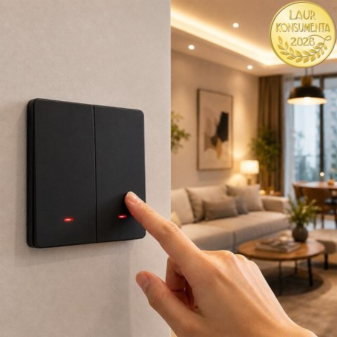 Qoltec Inteligentny 2-kanałowy włącznik wyłącznik światła | Wi-Fi | Timer | Tuya | Smart life | Czarny
