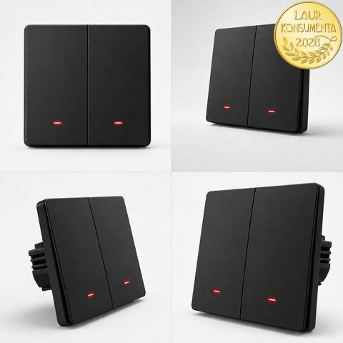 Qoltec Inteligentny 2-kanałowy włącznik wyłącznik światła | Wi-Fi | Timer | Tuya | Smart life | Czarny
