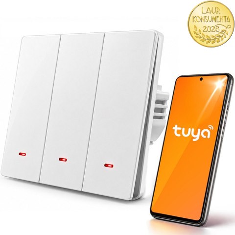 Qoltec Inteligentny 3-kanałowy włącznik wyłacznik światła | Wi-Fi | Timer| Tuya | Smart life | Biały