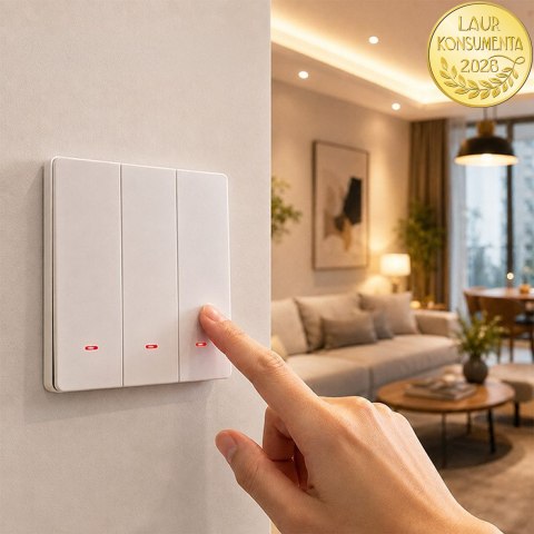 Qoltec Inteligentny 3-kanałowy włącznik wyłacznik światła | Wi-Fi | Timer| Tuya | Smart life | Biały