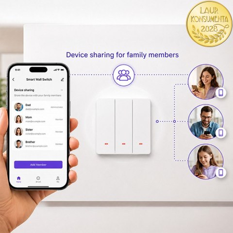 Qoltec Inteligentny 3-kanałowy włącznik wyłacznik światła | Wi-Fi | Timer| Tuya | Smart life | Biały