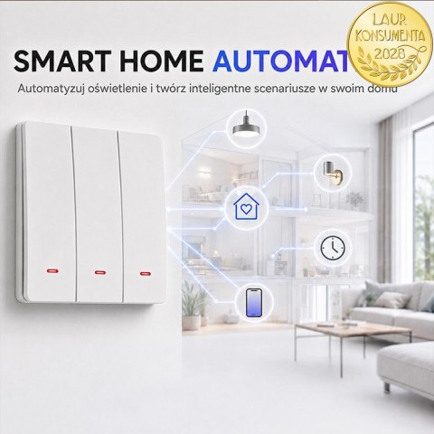Qoltec Inteligentny 3-kanałowy włącznik wyłacznik światła | Wi-Fi | Timer| Tuya | Smart life | Biały