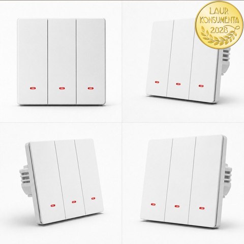 Qoltec Inteligentny 3-kanałowy włącznik wyłacznik światła | Wi-Fi | Timer| Tuya | Smart life | Biały