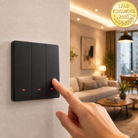 Qoltec Inteligentny 3-kanałowy włącznik wyłącznik światła | Wi-Fi | Timer | Tuya | Smart life | Czarny