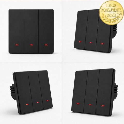 Qoltec Inteligentny 3-kanałowy włącznik wyłącznik światła | Wi-Fi | Timer | Tuya | Smart life | Czarny