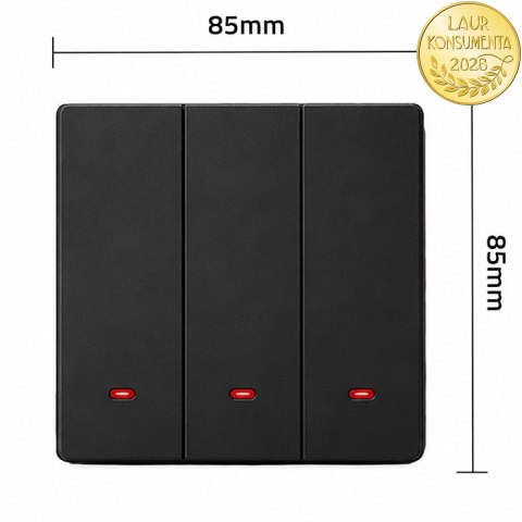 Qoltec Inteligentny 3-kanałowy włącznik wyłącznik światła | Wi-Fi | Timer | Tuya | Smart life | Czarny