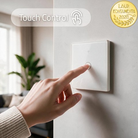 Qoltec Inteligentny dotykowy 1-kanałowy włącznik wyłącznik światła | Wi-Fi | Timer | Tuya | Smart life | Hartowane szkło | Biały