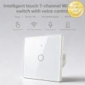 Qoltec Inteligentny dotykowy 1-kanałowy włącznik wyłącznik światła | Wi-Fi | Timer | Tuya | Smart life | Hartowane szkło | Biały