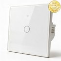 Qoltec Inteligentny dotykowy 1-kanałowy włącznik wyłącznik światła | Wi-Fi | Timer | Tuya | Smart life | Hartowane szkło | Biały