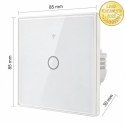 Qoltec Inteligentny dotykowy 1-kanałowy włącznik wyłącznik światła | Wi-Fi | Timer | Tuya | Smart life | Hartowane szkło | Biały