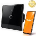 Qoltec Inteligentny dotykowy 1-kanałowy włącznik wyłącznik światła | Wi-Fi | Timer | Tuya | Smart life | Hartowane szkło | Czarn