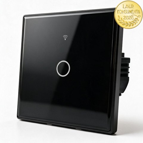 Qoltec Inteligentny dotykowy 1-kanałowy włącznik wyłącznik światła | Wi-Fi | Timer | Tuya | Smart life | Hartowane szkło | Czarn
