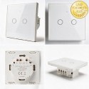 Qoltec Inteligentny dotykowy 2-kanałowy włącznik wyłącznik światła | Wi-Fi | Timer | Tuya | Smart life | Hartowane szkło | Biały