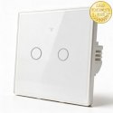 Qoltec Inteligentny dotykowy 2-kanałowy włącznik wyłącznik światła | Wi-Fi | Timer | Tuya | Smart life | Hartowane szkło | Biały