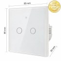 Qoltec Inteligentny dotykowy 2-kanałowy włącznik wyłącznik światła | Wi-Fi | Timer | Tuya | Smart life | Hartowane szkło | Biały