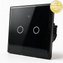 Qoltec Inteligentny dotykowy 2-kanałowy włącznik wyłącznik światła | Wi-Fi | Timer | Tuya | Smart life | Hartowane szkło | Czarn