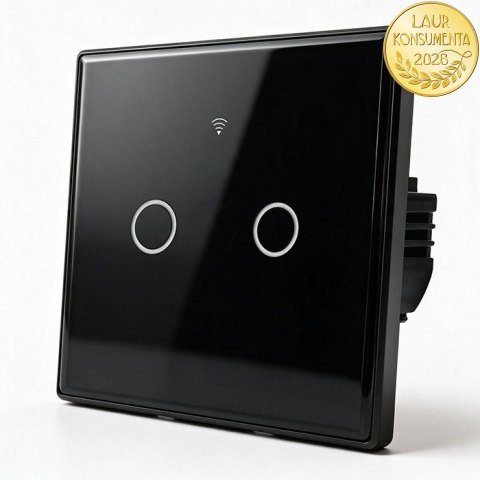 Qoltec Inteligentny dotykowy 2-kanałowy włącznik wyłącznik światła | Wi-Fi | Timer | Tuya | Smart life | Hartowane szkło | Czarn