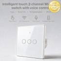 Qoltec Inteligentny dotykowy 3-kanałowy włącznik wyłącznik światła | Wi-Fi | Timer | Tuya | Smart life | Hartowane szkło | Biał