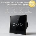 Qoltec Inteligentny dotykowy 3-kanałowy włącznik wyłącznik światła | Wi-Fi | Timer | Tuya | Smart life | Hartowane szkło | Czar