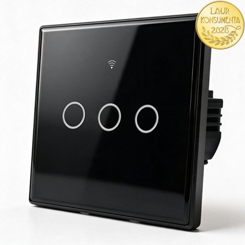 Qoltec Inteligentny dotykowy 3-kanałowy włącznik wyłącznik światła | Wi-Fi | Timer | Tuya | Smart life | Hartowane szkło | Czar